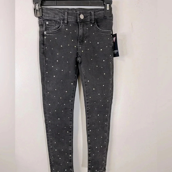 Guess Other - Guess Vintage black embroidered hand beaded girls skinny jeans size 7 Zip front